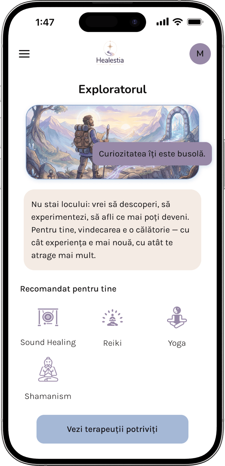 Profilul Exploratorul în aplicația Healestia